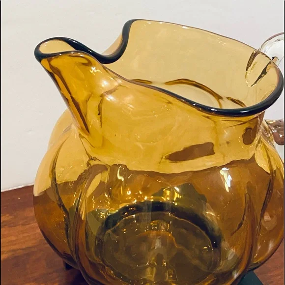 🍁🌟HP🌟VTG 1950s Hand-Blown Amber Glass Pitcher USA - Picture 3 of 9